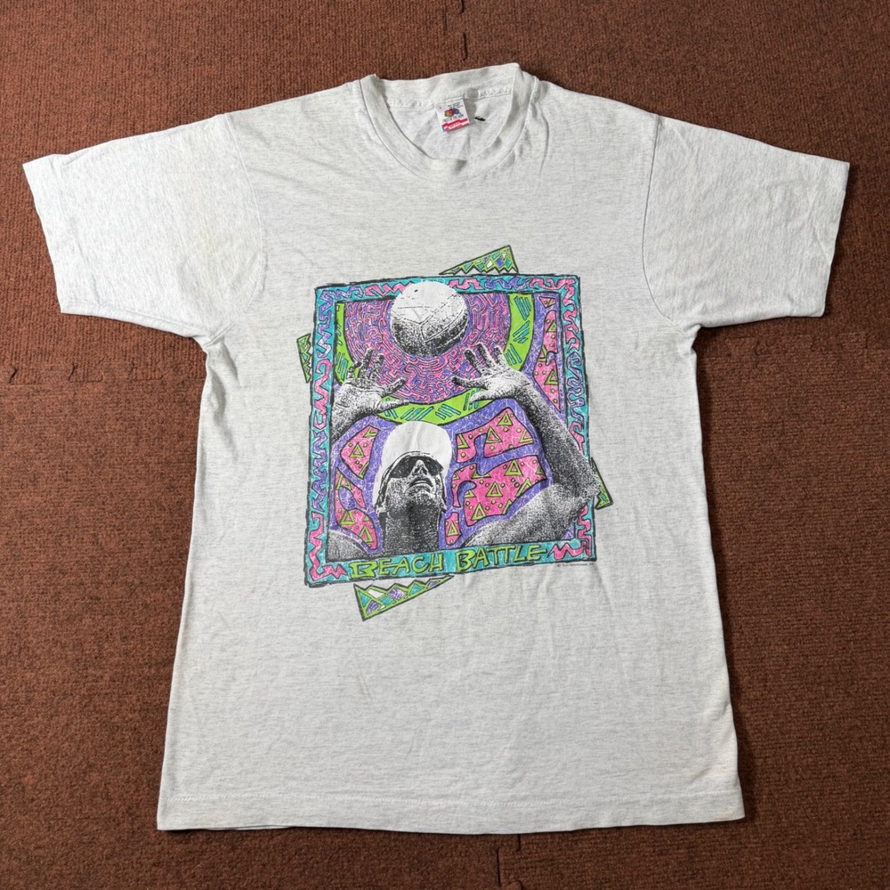 Vintage 90s Sun Sportswear Beach Battle T-Shirt Mens Large Gray Volleyball USA